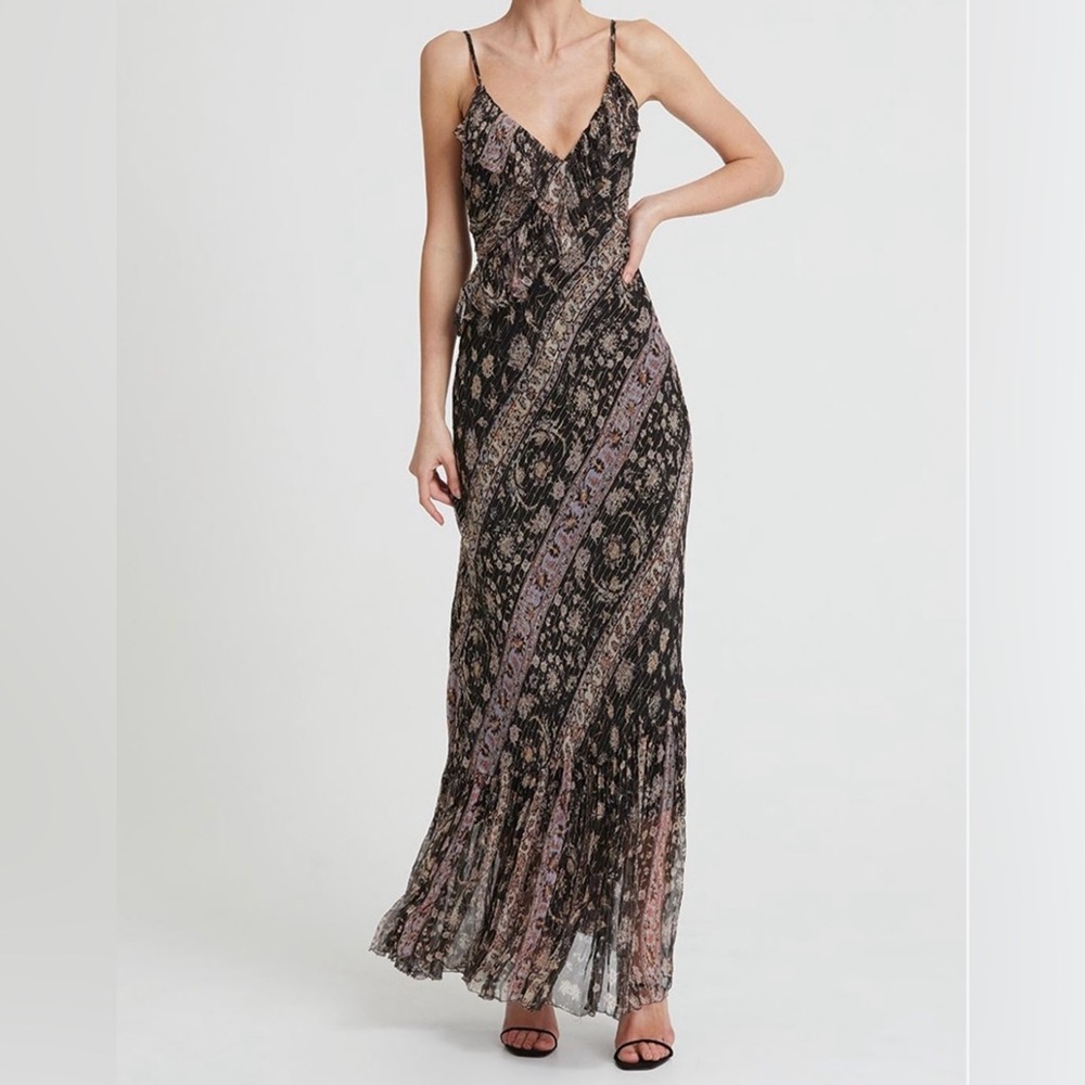 NEW FREE PEOPLE X WE ARE KINDRED GWENDOLYN SILK BIAS DRESS BLACK GOLD PINK 2 NWT